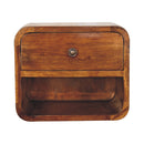 Solid Wood Mini Curve Floating Nightstand, 1-Drawer, 1 Open Slot, Chestnut