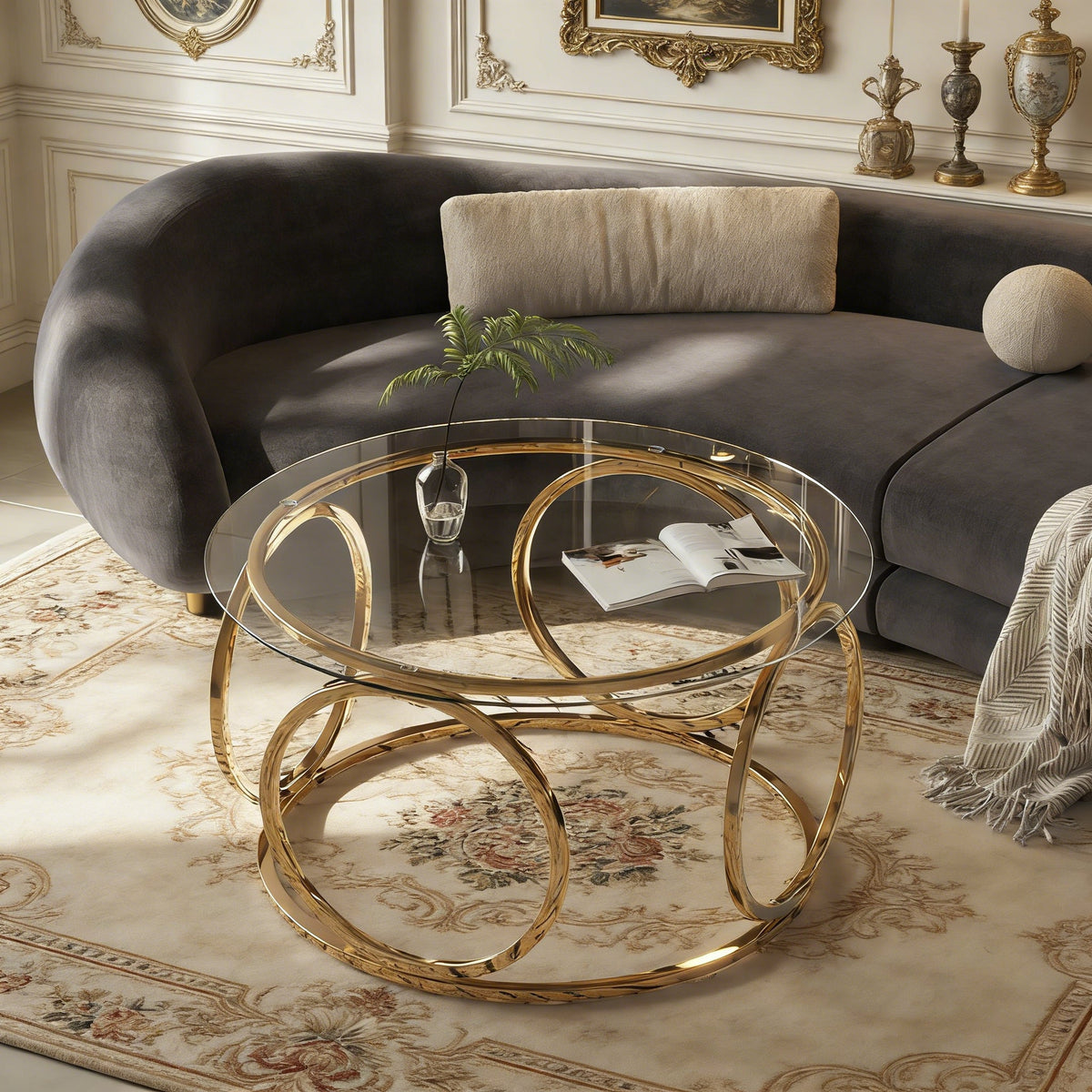 31.5" Modern Round Glass Top Coffee Table, photo 3 of 10