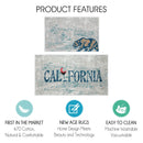 US States California Design Non Skid Washable Kitchen Runner Rugs Set of 2| 44 x 24 and 31.5 x 20 Inches Floor Mats|Blue