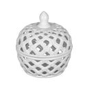 Ceramic Lidded Jar With Lattice Design - White by HouseOfZazla