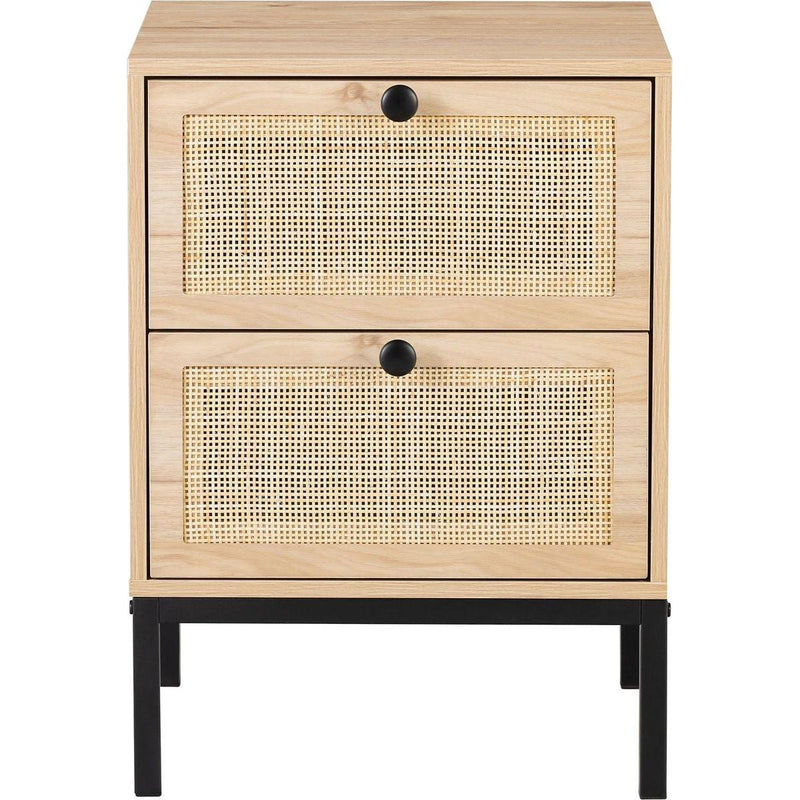 Set of 2 rectangle Rattan Bedside Table Nightstand with Drawer 2