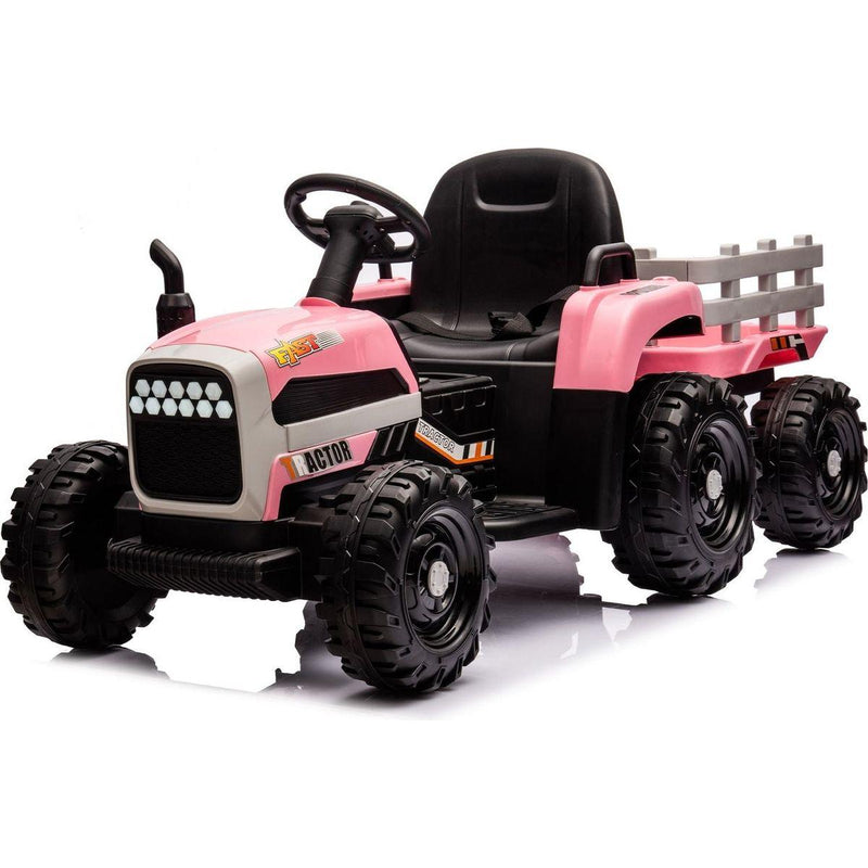 Ride on Tractor with Trailer,24V Battery Powered Electric Tractor Toy, 200wx2motor 1.86-4.97MPH/Remote Control,electric car for kids,Three speed adjustable,USB,MP3, Bluetooth,LED light, safety belt