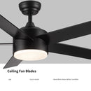 52" Integrated LED Light Matte Black Blade Ceiling Fan with Remote Control