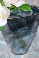 9.3x4.7x9.3' Smokey Black Glass Vase with Gold Rim by HouseOfZazla