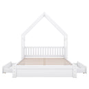 House Style Platform Bed With Guardrail And 2 Drawers