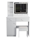 Fashion Vanity Desk With Mirror And Adjustable Lights, Makeup Table Set With 2 Drawers - White by HouseOfZazla