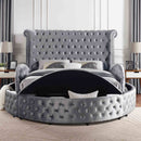 Glam Button Tufted Wingback Round Bed With Storage And USB Ports by Unique Piece Furniture