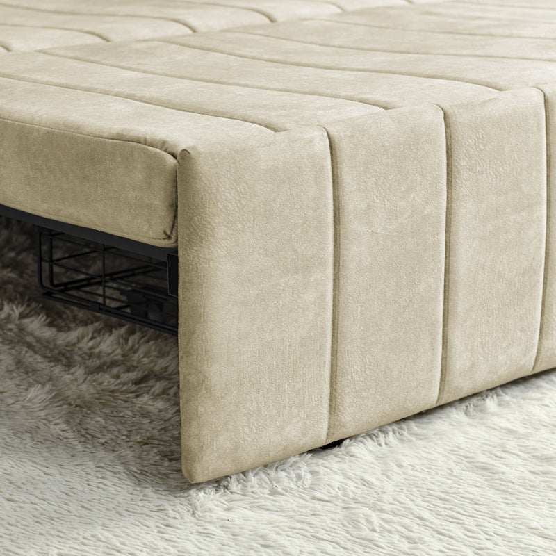 3 in 1 Pull-Out Bed Sleeper, Modern Upholstered 3 Seats Lounge Sofa & Couches with Rolled Arms Decorated with Copper Nails, Convertible Futon 3 Seats Sofabed with Two Drawers and Two Pillows