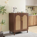 Sideboard Buffet Cabinet With Handwoven Rattan Doors (Set of 2) - Dark Brown by HouseOfZazla