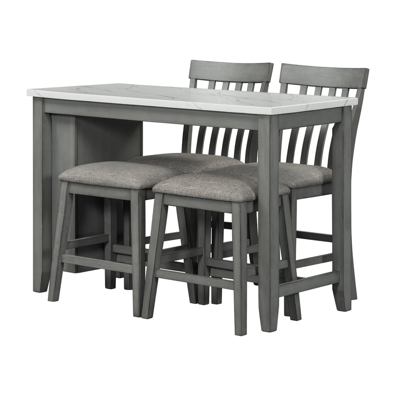 5-piece Counter Height Dining Table Set with Built-in Storage Shelves,Grey(OLD SKU W504S00143)