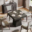 Square Dining Table For 4 With Thick Grain Top And Sturdy Pedestal Base - Gray by HouseOfZazla