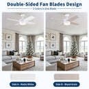 Ceiling Fan With Remote Control, Reversible DC Motor, 6 Speeds, 3 Dimmable LED, Quiet Timer For Indoor - White