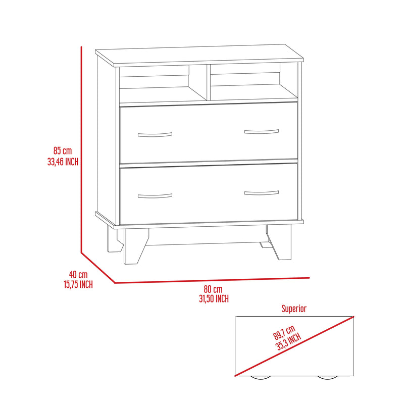 Aaron 2-Drawer 2-Shelf Dresser White