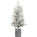 4.5FT Flocked Christmas Tree with Pot Base and LED Lights