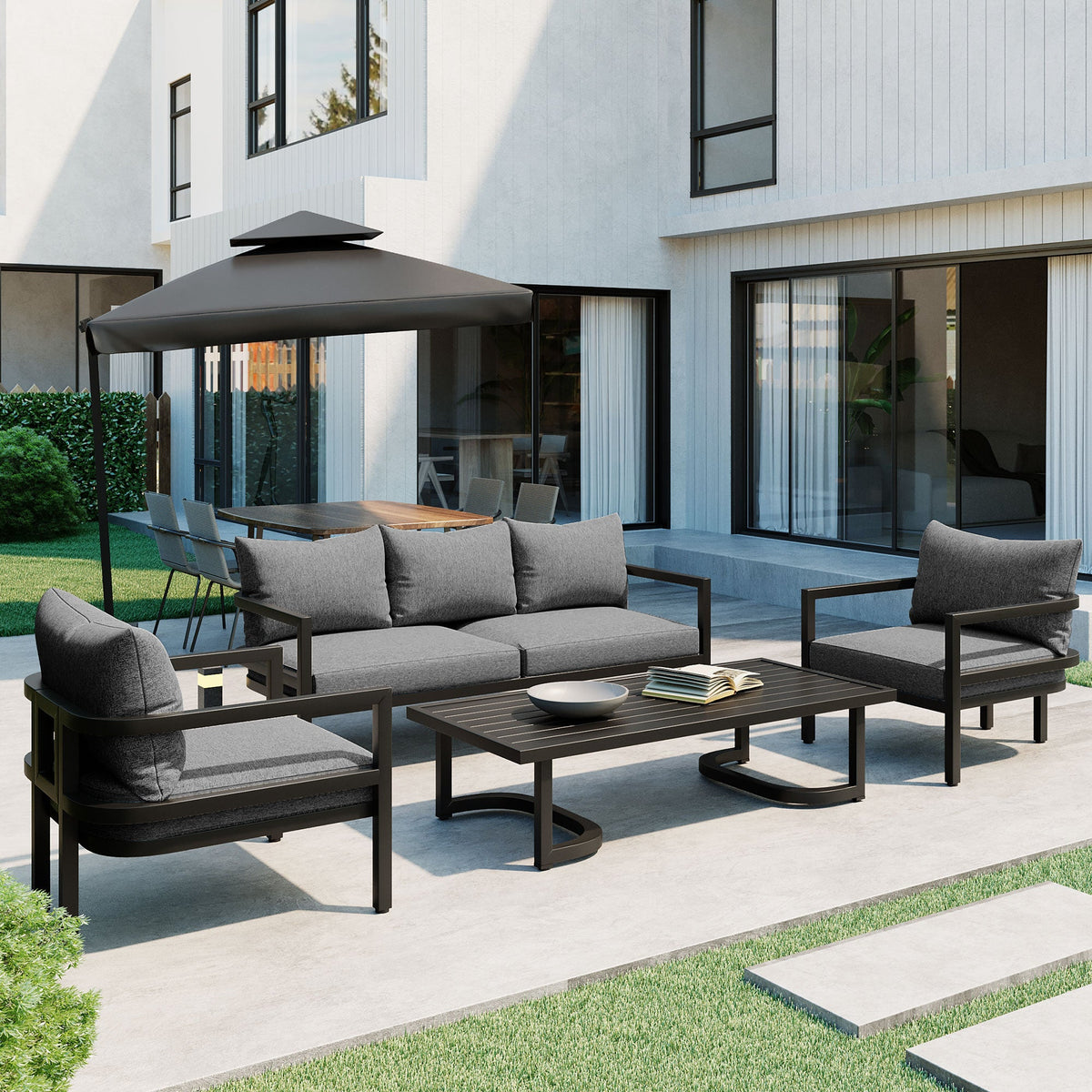 U_Style Multi-Person Outdoor Steel Sofa Set with Coffee Table, photo 2 of 10
