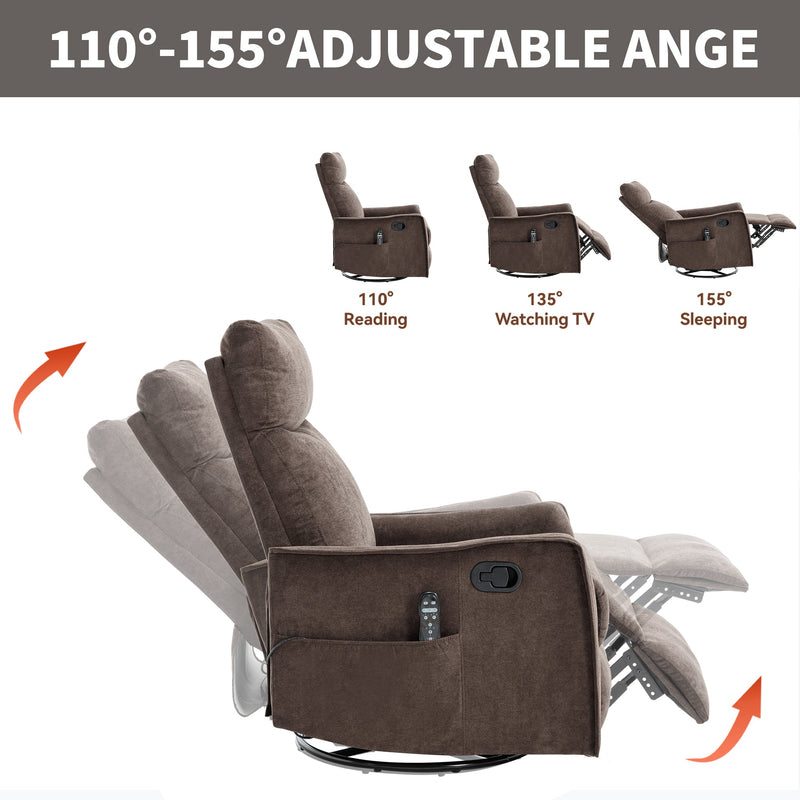 Heat Massage Manual Recliner Chair with Rocker and Swivel in Fabric, photo 6 of 10