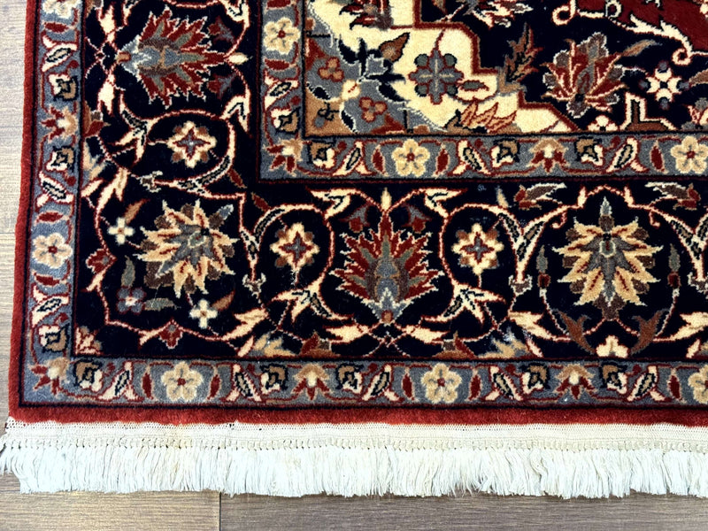 Sino Persian Rug 4x6, Traditional Wool Hand Knotted Carpet, Red Navy Blue, 225 KPSI