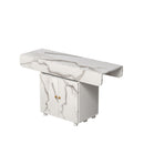 Versatile Marble Folding Dining Table With Storage Rack And Cabinet, 6 Wheels - White by HouseOfZazla