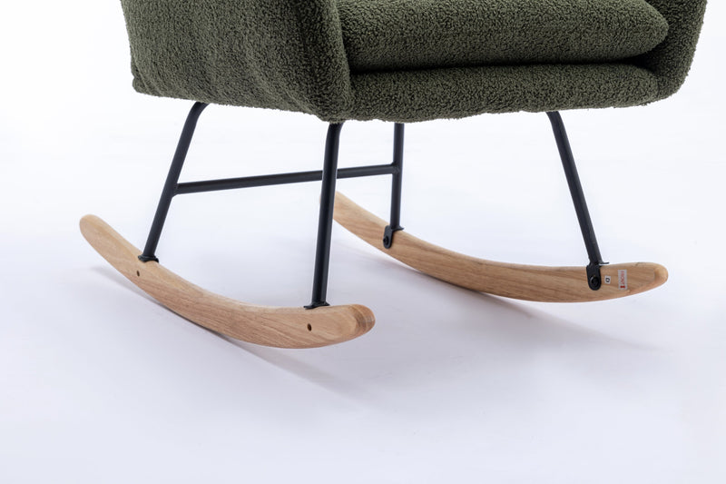 35.5 inch Rocking Chair, Soft Teddy Velvet Fabric Rocking Chair for Nursery, Comfy Wingback Glider Rocker with Safe Solid Wood Base for Living Room Bedroom Balcony (dark green)