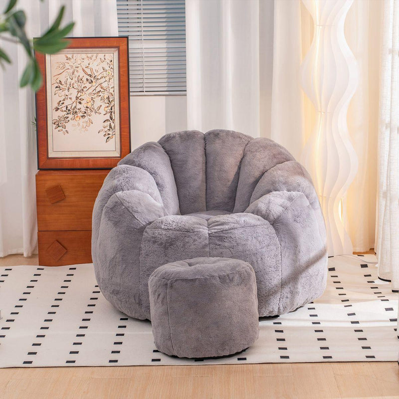 Giant Bean Bag Chair, Oversized Bean Bag Couch for Adults and Kids, Faux Fur Shell-Shaped Large Bean Bag Chair with Filler, Stuffed Big Accent Sofa Chair Floor Sofa for Gaming, Reading