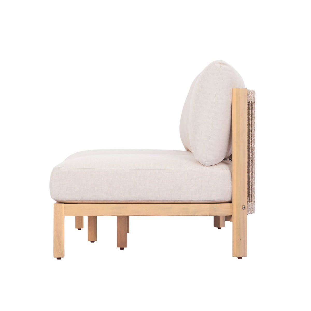 73.23" Outdoor Acacia Wood Frame Rope-Braided Backrest Three-Seater Sofa, photo 6 of 10