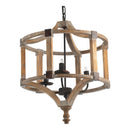 3 Light Wood Drum Chandelier, Hanging Light Fixture With Adjustable Chain For Kitchen, Bulb Not Included - Brown by HouseOfZazla