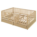 Daybed With Fence Guardrails And 2 Drawers, Split Into Independent Floor Bed & Daybed by HouseOfZazla