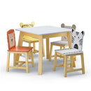 Kids Table and Chair Set, 5-Piece with Animal Designs
