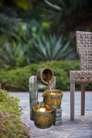 Decorative 3 Tier Bucket Fountain With Lights And Pump - Brown by HouseOfZazla