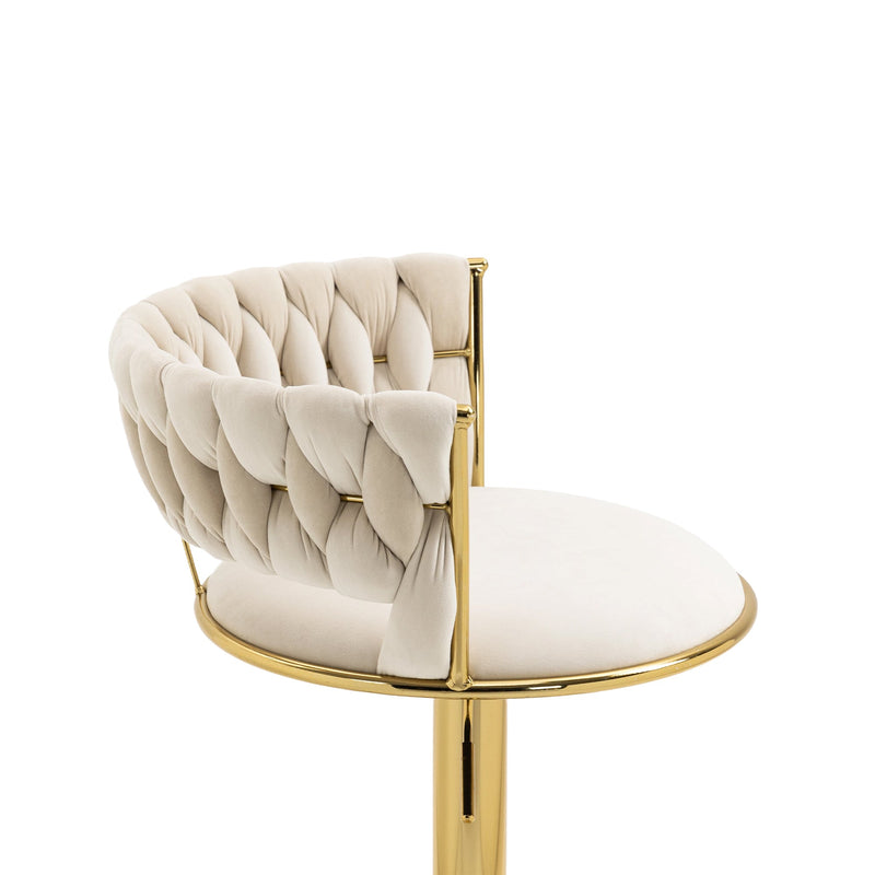 360 Adjustable Barstools Set of 2, Ergonomic Drafting Chair with Round Footrest and Backrest, Swivel Rolling Wheels for Spa, Studio, Classroom, Lab, Counter, Salon, Ivory