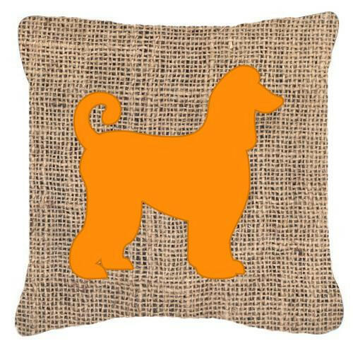 Afghan Hound Burlap and Orange   Canvas Fabric Decorative Pillow BB1066