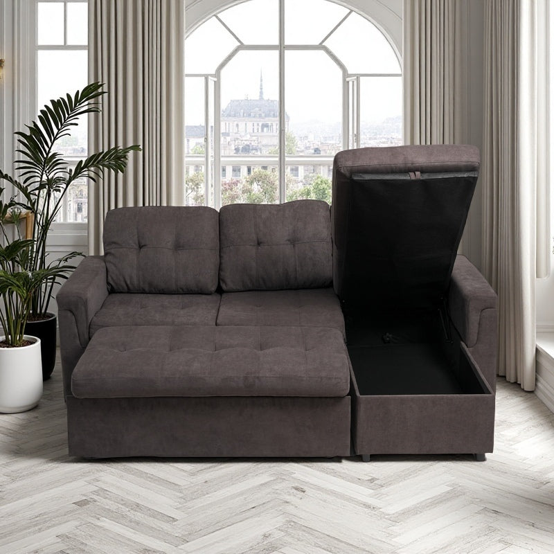 Upholstered Sleeper Sofa, L Shaped Sectional Couch with Reversible Storage, Convertible Corner Lounge Couches w/Pull Out Sofa bed for Living Room, Apartment,