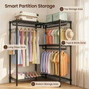 L-Shaped Garment Rack with Adjustable Shelves & 3 Hanging Rods