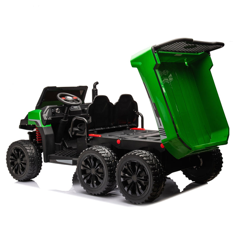 24V 2-Seater UTV-XXL Ride On Truck with Dump Bed for kid,Ride On 4WD UTV with 6 Wheels,Foam Tires, Suitable for Off-Roading,remote control,Three-Point Safety Harness