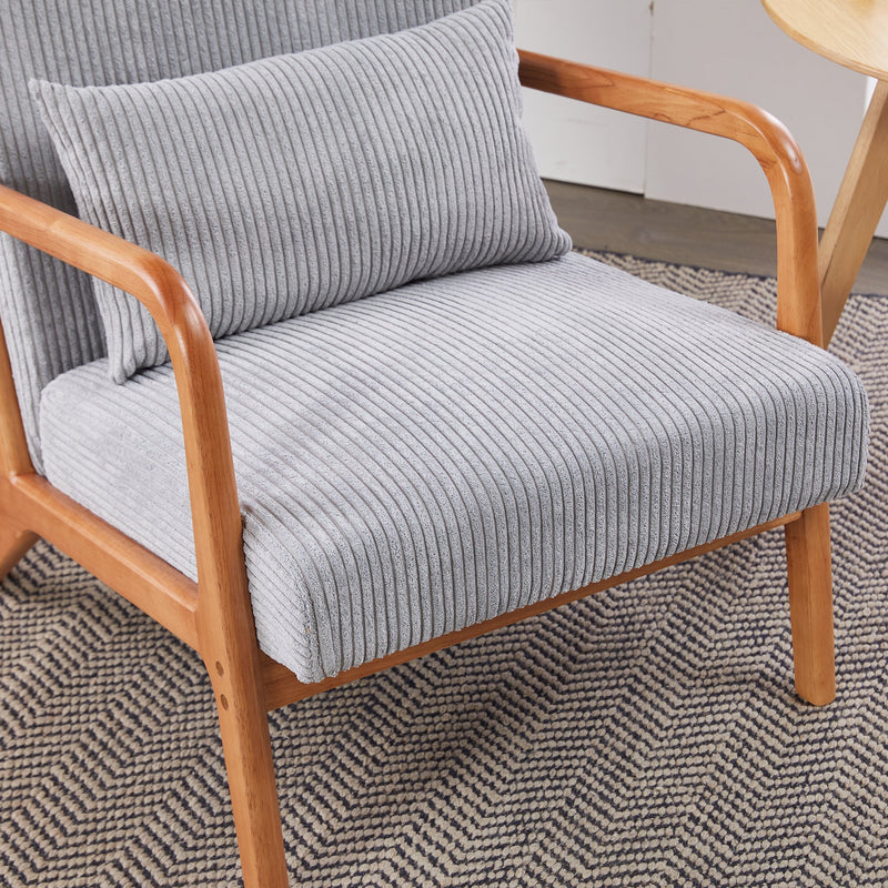Mid-Century Modern Accent Chair, Arm Chair Living Room Chairs with Pillow Upholstered Reading Chair with Solid Wood Frame &  Living Room Bedroom Balcony (Antique Dark Grey)