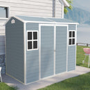 8x4ft Resin Outdoor Storage Shed with Two-Window and Double-Door,Plastic Shed with Floor for Gargen,Patio,Yard,Lawn,Grey