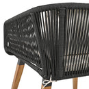 6-Piece Rope Patio Furniture Set, Outdoor Furniture with Acacia Wood Cool Bar Table with Ice Bucket, Deep Seat Patio Conversation Set with Two Stools for Backyard Porch Balcony (Black & Beige)