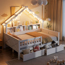 House Style Platform Bed With LED Lights, Storage Shelves, Drawers, And Guardrail by Unique Piece Furniture