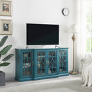 63" TV Stand, Storage Buffet Cabinet, Sideboard with Glass Door and Adjustable Shelves, Console Table for Dining Living Room Cupboard, Teal Blue