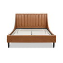 Aspen Vertical Tufted Modern Headboard Platform Bed Set, Queen, Caramel Tan Brown Faux Leather