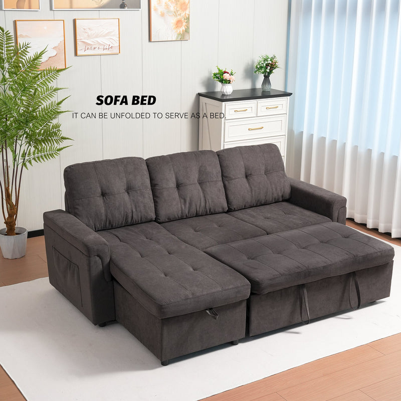 Upholstered Sleeper Sofa, L Shaped Sectional Couch with Reversible Storage, Convertible Corner Lounge Couches w/Pull Out Sofa bed for Living Room, Apartment,