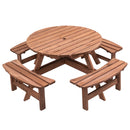 8 Person Wooden Picnic Table, Outdoor Camping Dining Table with Seat, Garden, DIY w/ 4 Built-in Benches, 2220lb Capacity