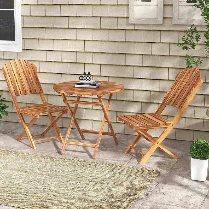 3-Piece Acacia Wood Bistro Set, Foldable Bistro Table and Chairs, Outdoor Bistro Set for Garden, Backyard, Balcony, Deck, Porch, Natural Wood Finish