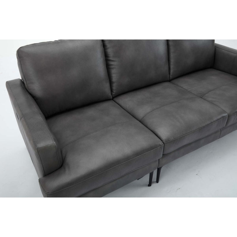 77"Antique Gray Luxury Genuine leather match contemporary sofa with USB charger,3 seats comfy coach for living room home office