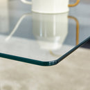 A rectangular modern and fashionable coffee table with tempered glass tabletop and black MDF legs. Suitable for living room.47.2"x25.5"x18"