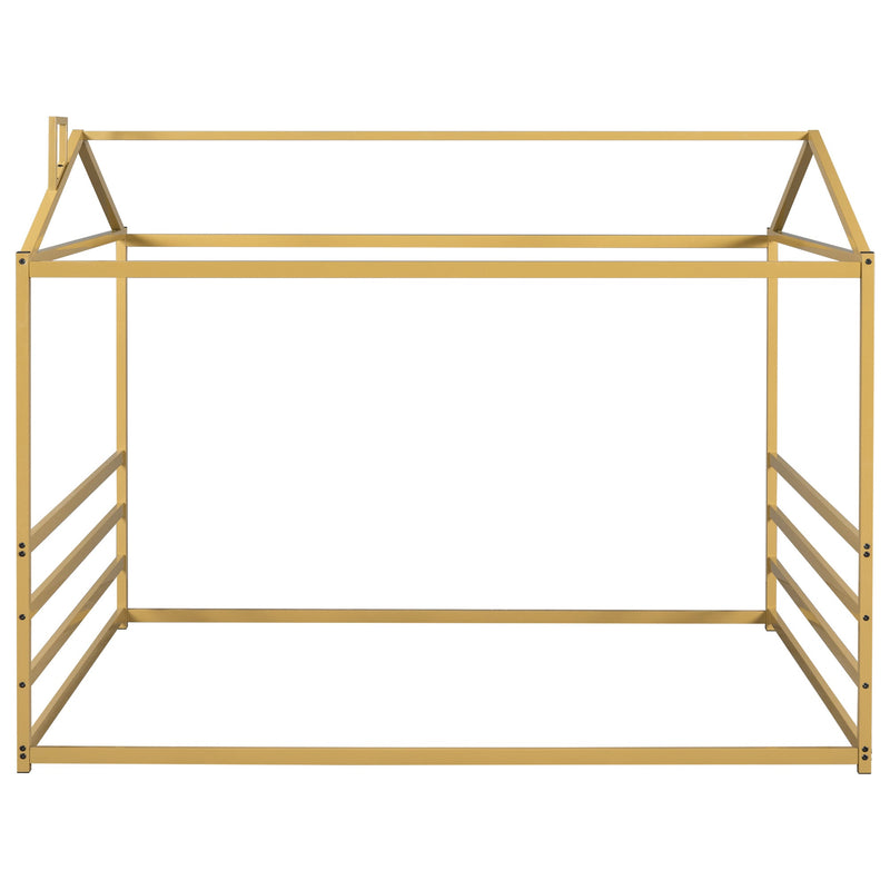 Metal House Shape Platform Bed, Gold, Queen