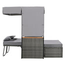 2-Piece Rattan Outdoor Patio Bench Lounge Roof Set, Effective UV Protection Fabric & Waterproof Cushions and Adjustable Backrest for Garden, Backyard and Porch (Grey Wicker + Grey Fabric)