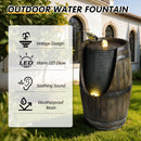 Wooden Barrel Style Outdoor Water Fountain with Lights