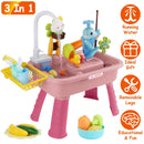 3 In 1 Kitchen Sink Toy with Electric Faucet Water Table Fishing Game Role Play Sink Set Indoor Outdoor for Kids Aged 3+ Years Old