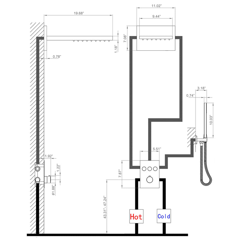 2-Spray Patterns Wall Mount Dual Shower Heads And Handheld Shower With Pressure Balance Valve in Chrome